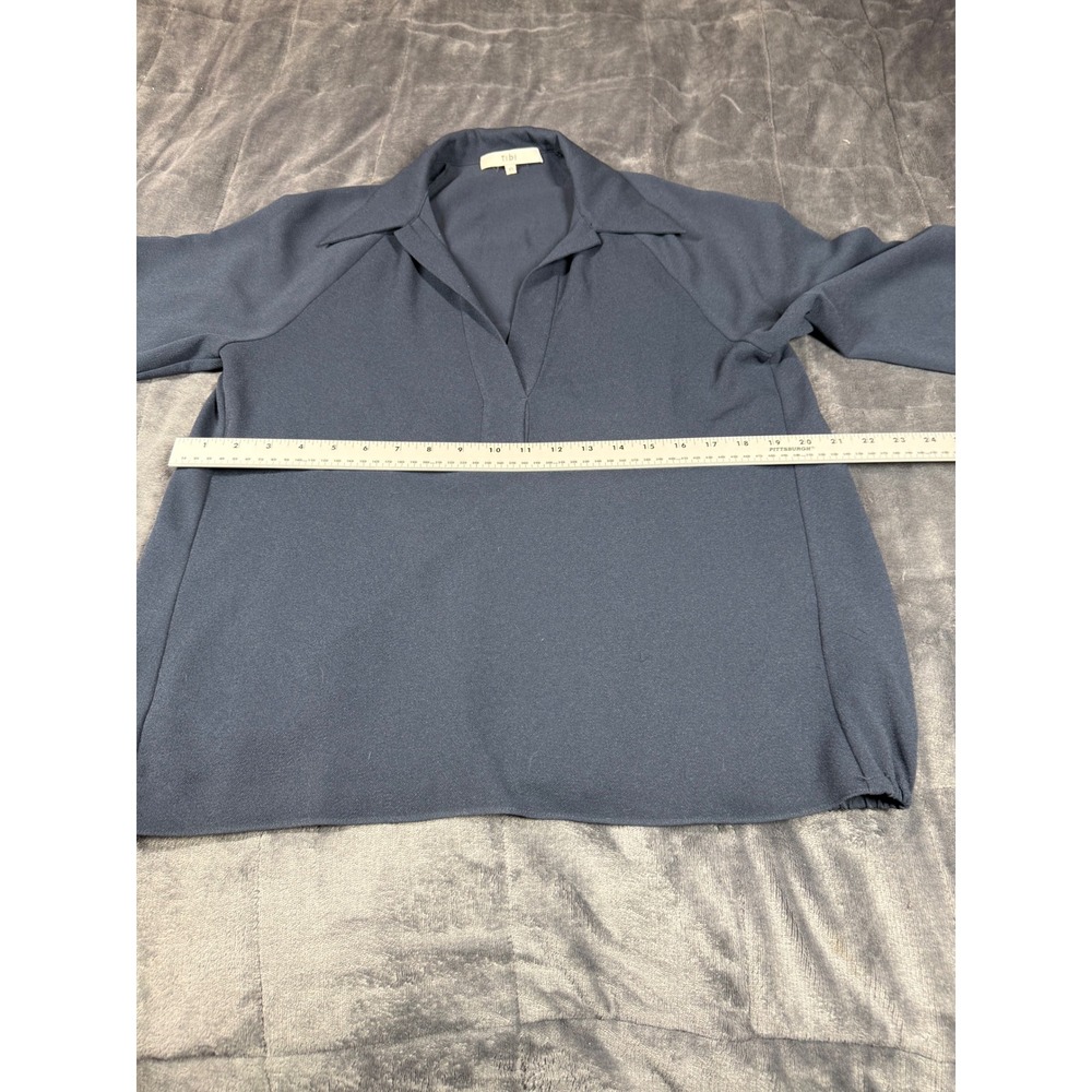 Tibi Blue Triacetate Blend V-Neck Blouse Long Sleeve Elastic Cuff XS F118SV7182 - Picture 7 of 12